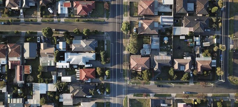 an aerial view of a neighborhood