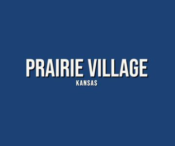 text with a blue background that was prairie village kansas